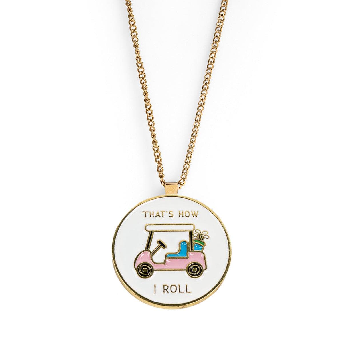 Ball Marker Necklaces in Gold That's How I Roll Golf Ball Marker Necklace by Birdie Girl Golf