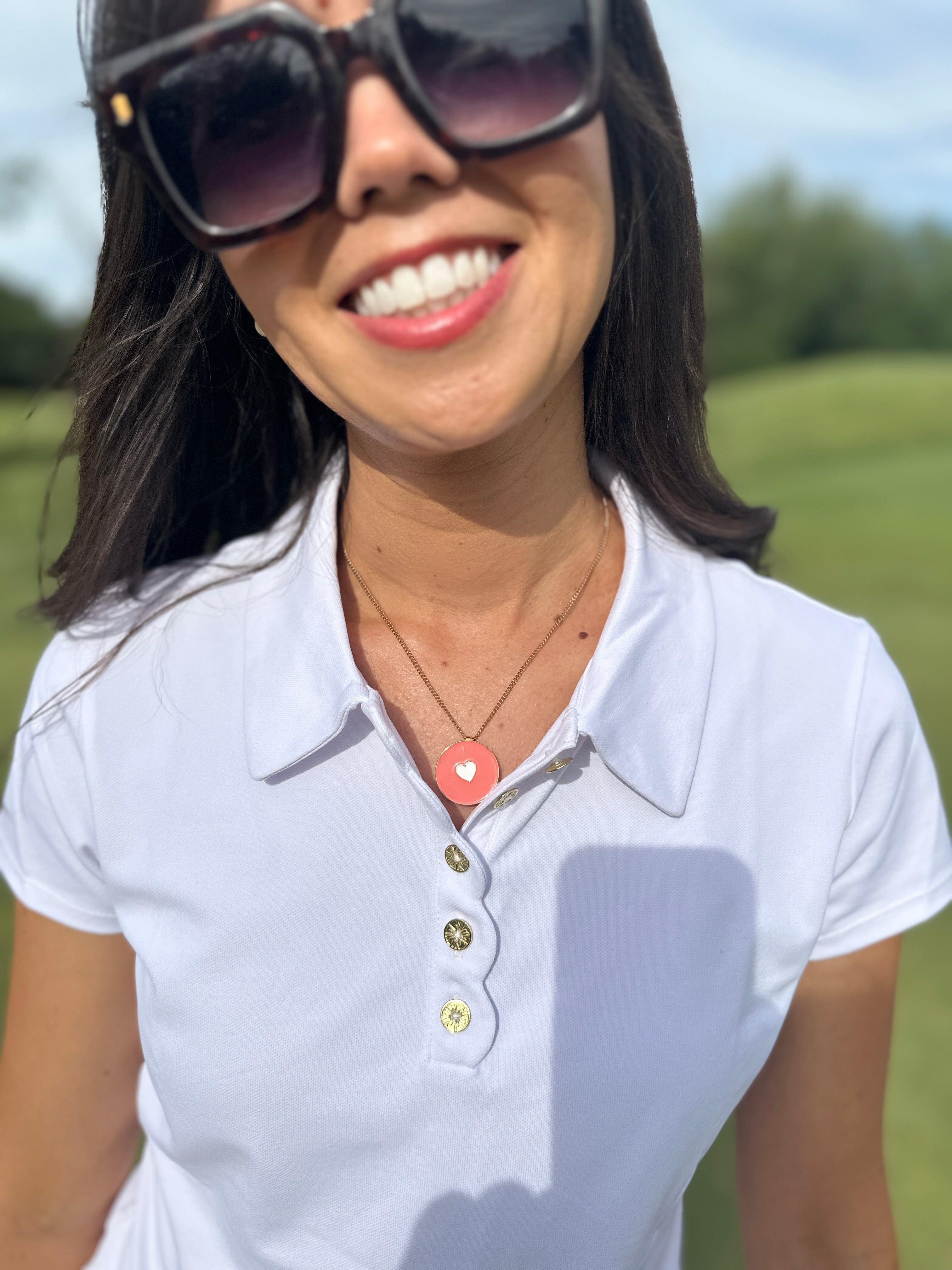 Ball Marker Necklaces in Gold Women's Golf Ball Marker Necklace with Heart Golf Ball Marker by Birdie Girl Golf