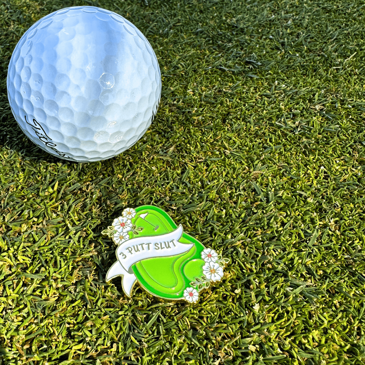 Golf Ball Markers in 3 Putt Slut Women's Golf Ball Marker with Hat Clip by Birdie Girl Golf