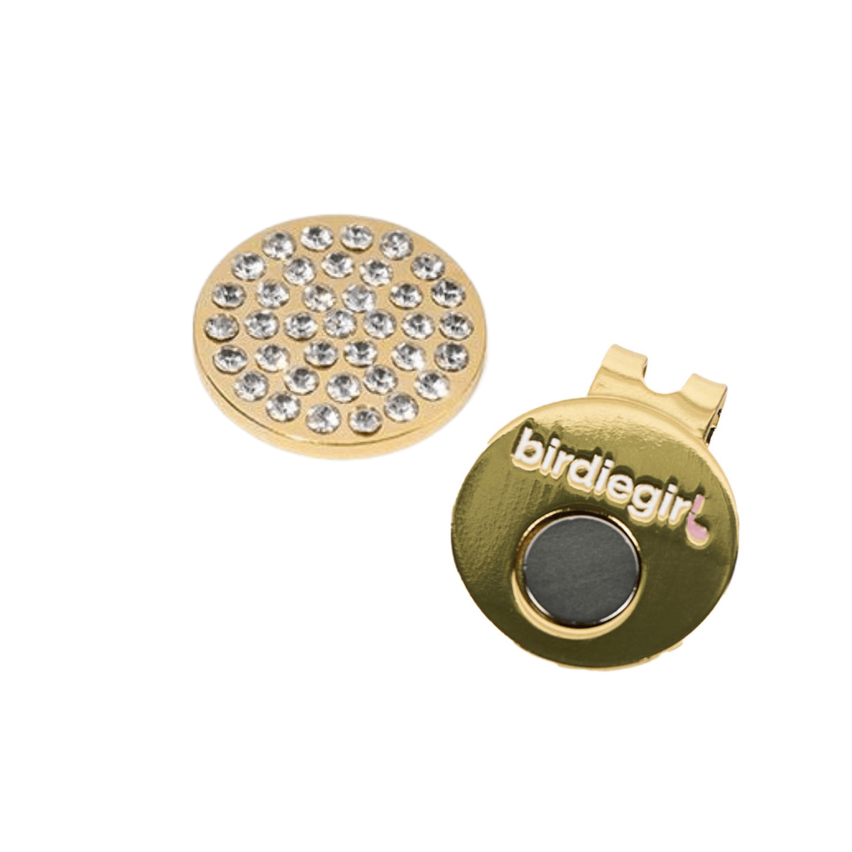 Golf Ball Markers in Gold Crystal Bling Women's Golf Ball Marker with Hat Clip by Birdie Girl Golf