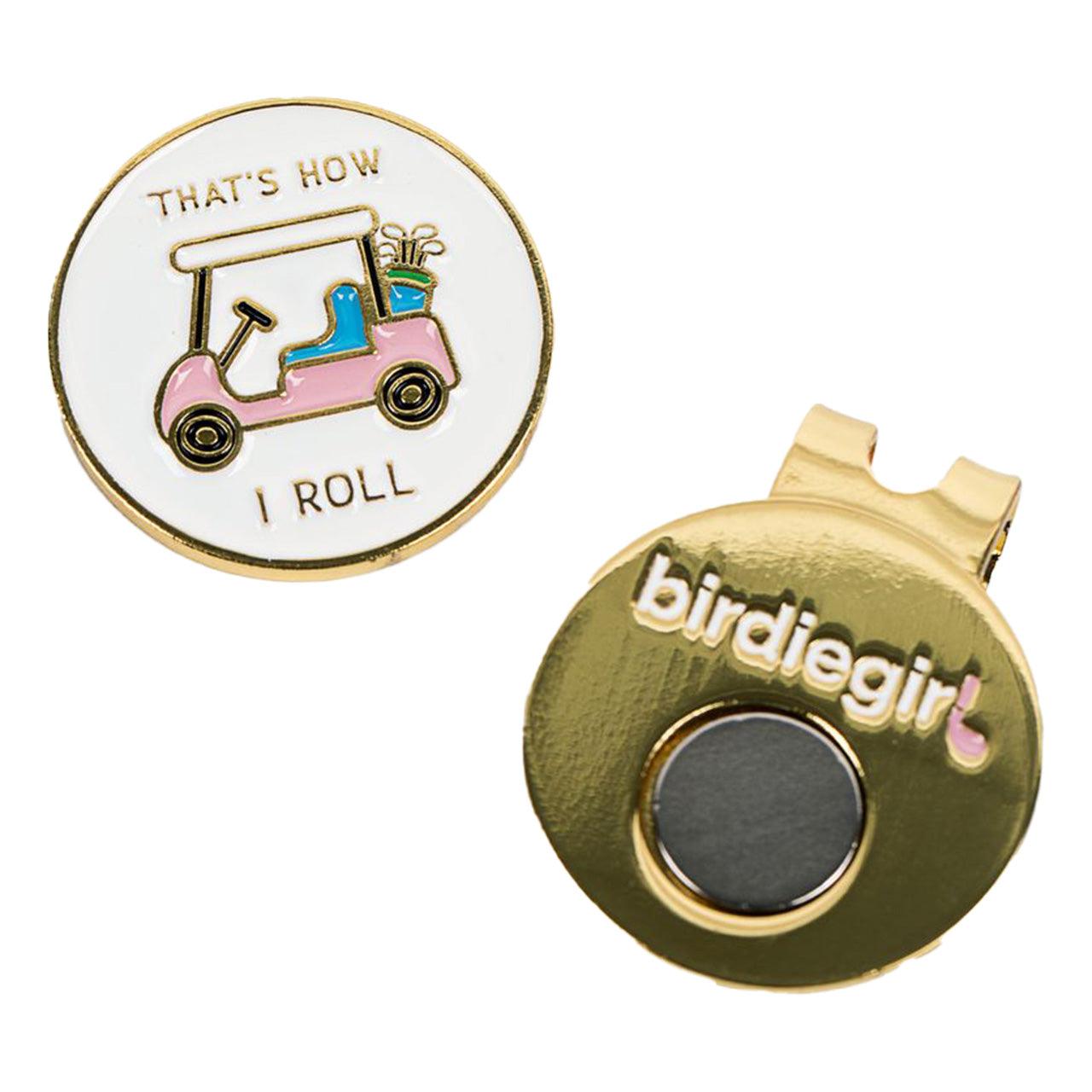 Golf Ball Markers in Gold That's How I Roll Women's Golf Ball Marker with Hat Clip by Birdie Girl Golf