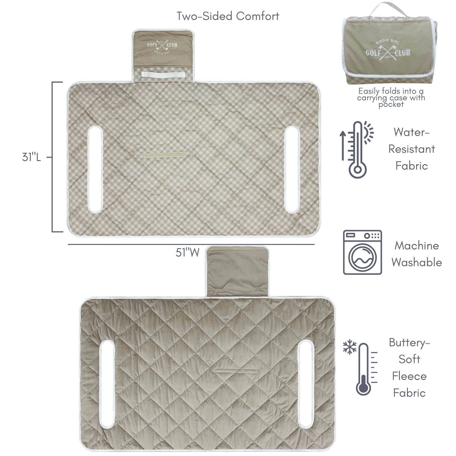 Golf Cart Seat Covers in Gingham Neutral Golf Cart Seat Cover by Birdie Girl Golf