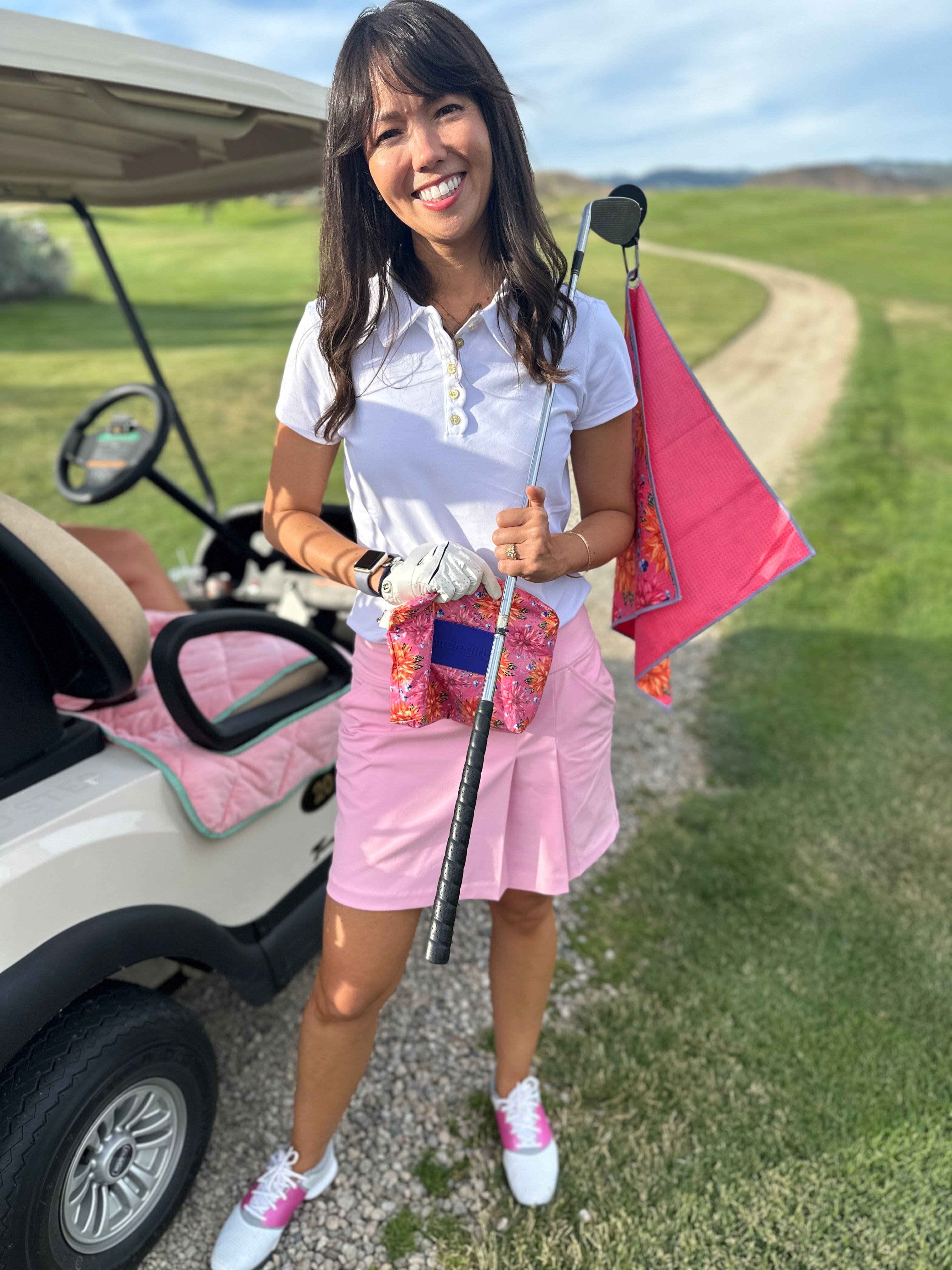 Magnetic Towels in Set of 2: Big Floral Magnetic Golf Towel and Golf Accessory Bag by Birdie Girl Golf