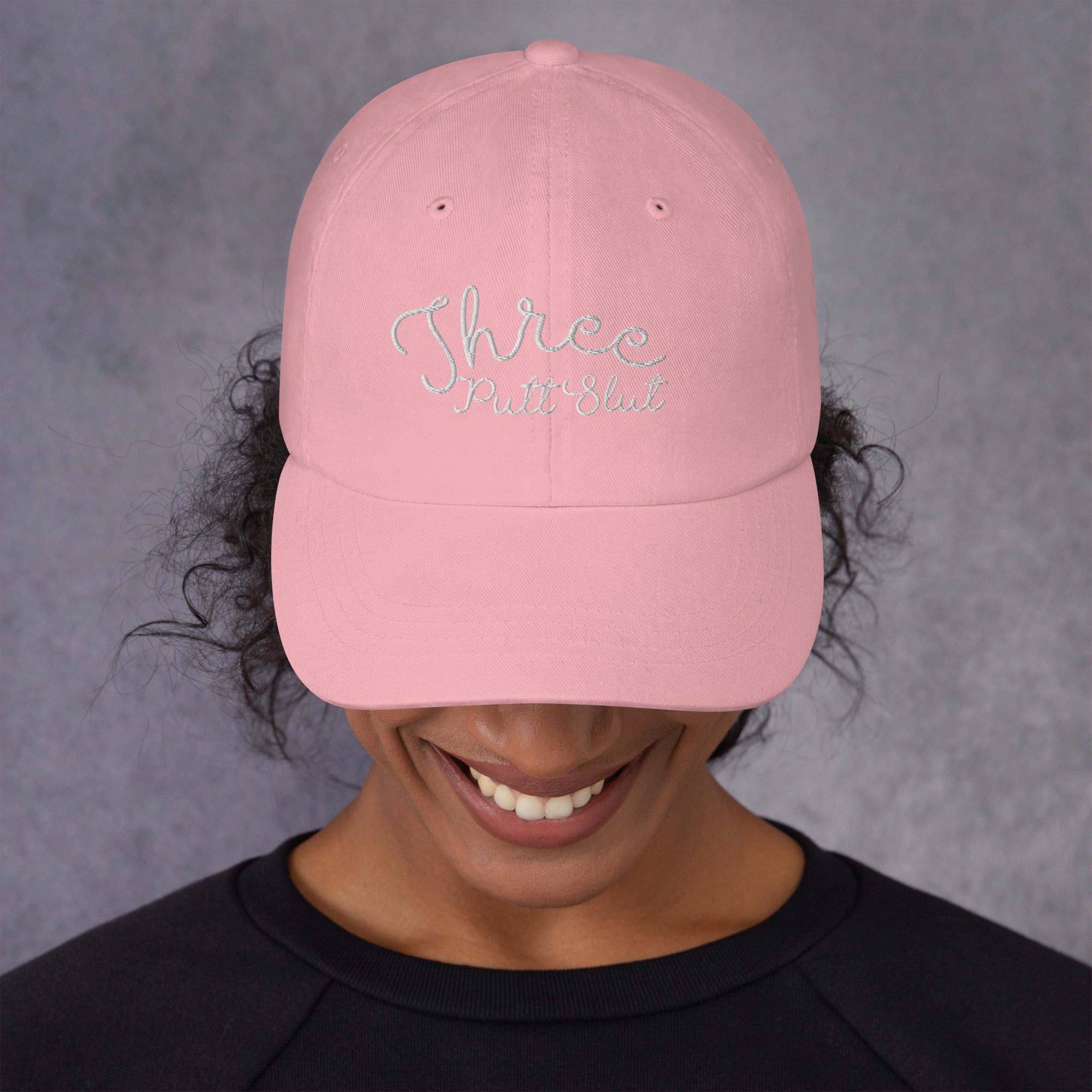 in Pink Three Putt Slut Dad hat by Birdie Girl Golf
