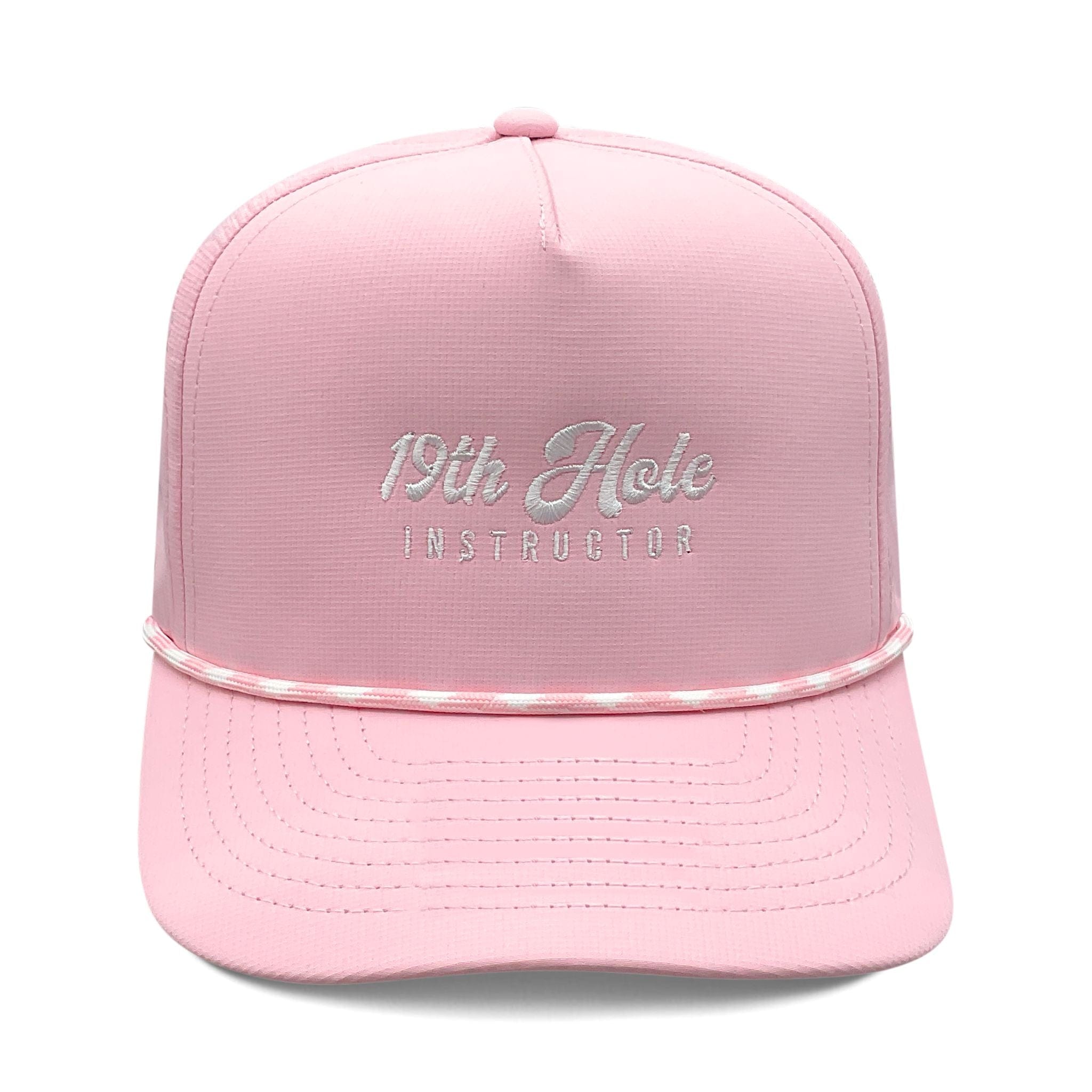 in Pink with White Rope 19th Hole Instructor Rope Snapback Hat by Birdie Girl Golf