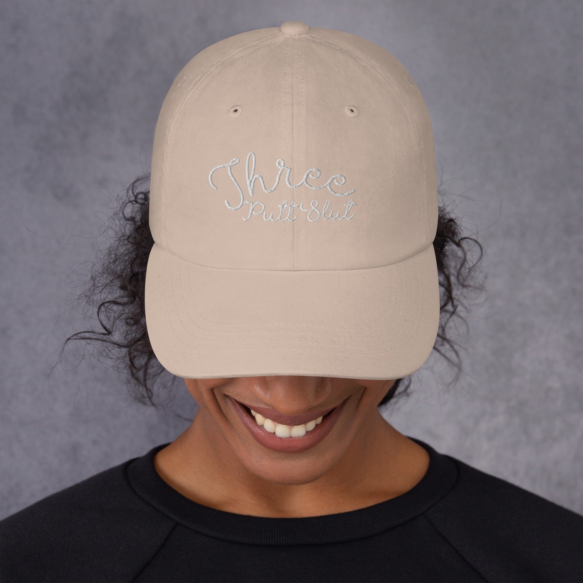 in Stone Three Putt Slut Dad hat by Birdie Girl Golf