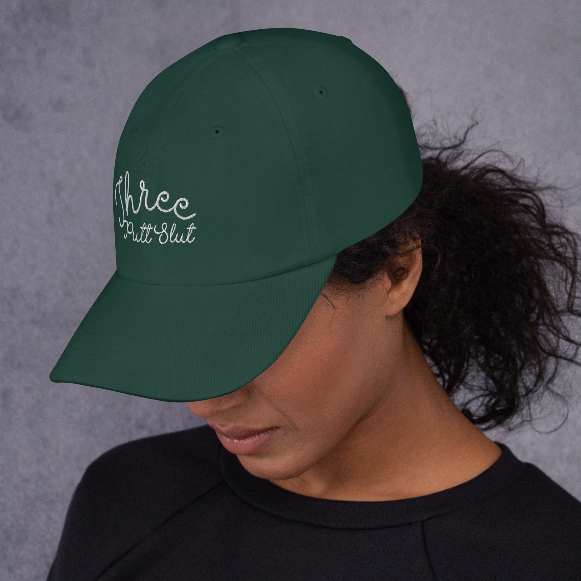 in Three Putt Slut Dad hat by Birdie Girl Golf