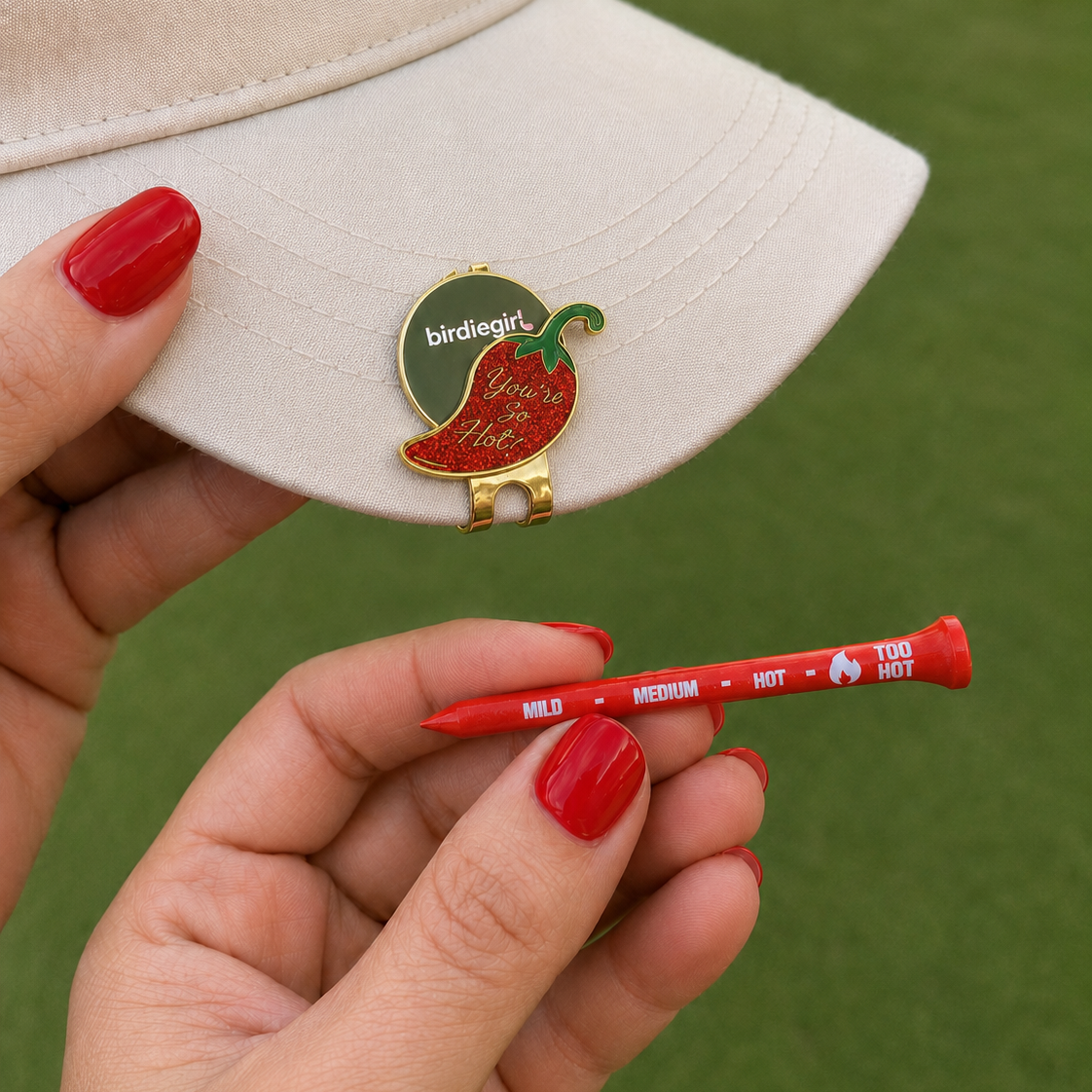 youre so hot ball marker with matching red golf tee