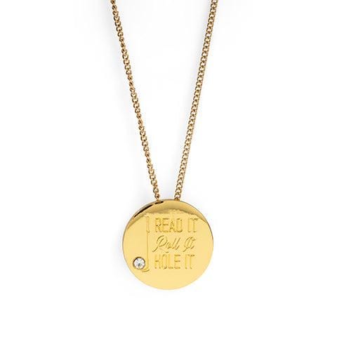 Ball Marker Necklaces in Gold Women's Golf Ball Marker Necklace with Read it, Roll it, Hole it Marker by Birdie Girl Golf