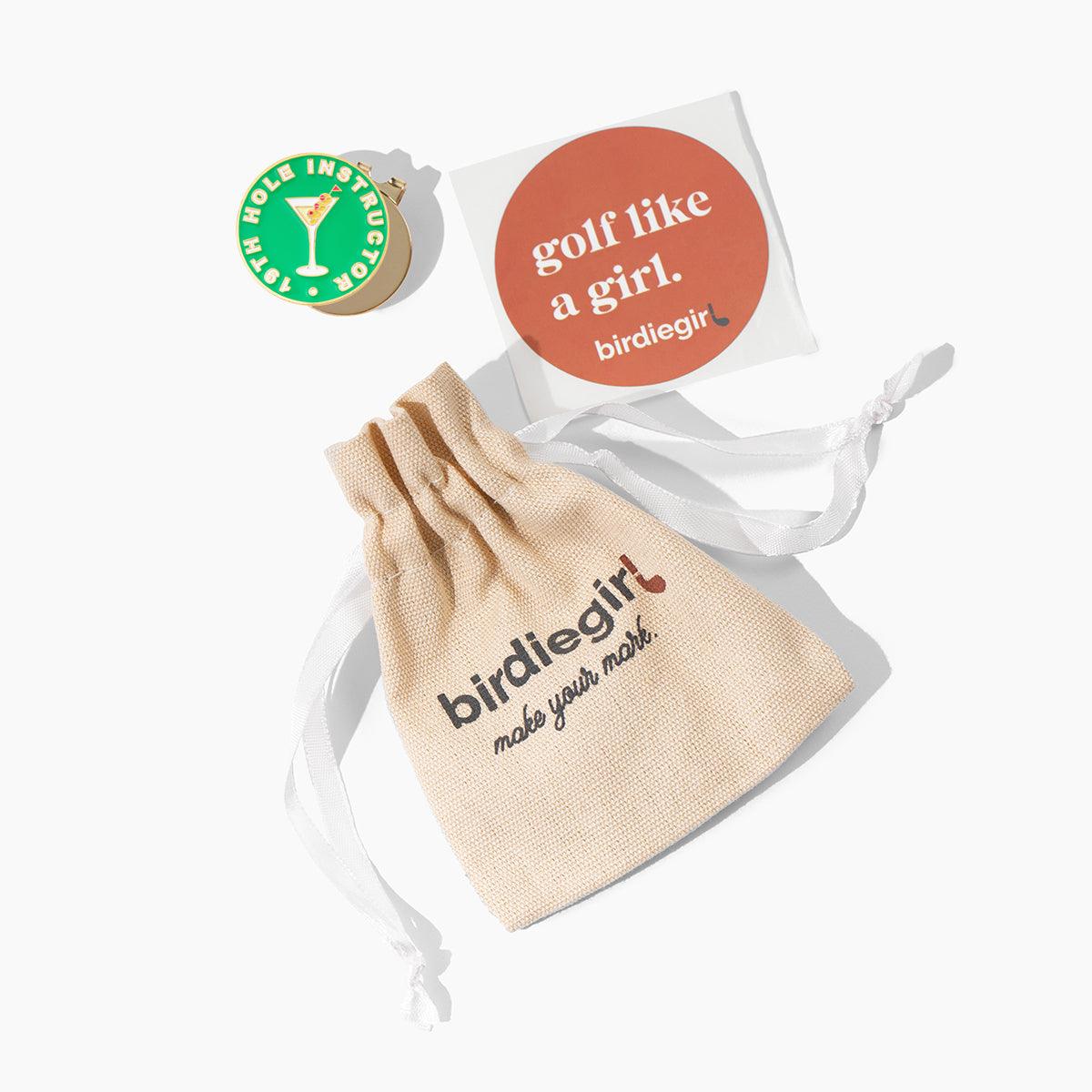 Golf Ball Markers in Gold 19th Hole Instructor Women's Golf Ball Marker with Hat Clip by Birdie Girl Golf