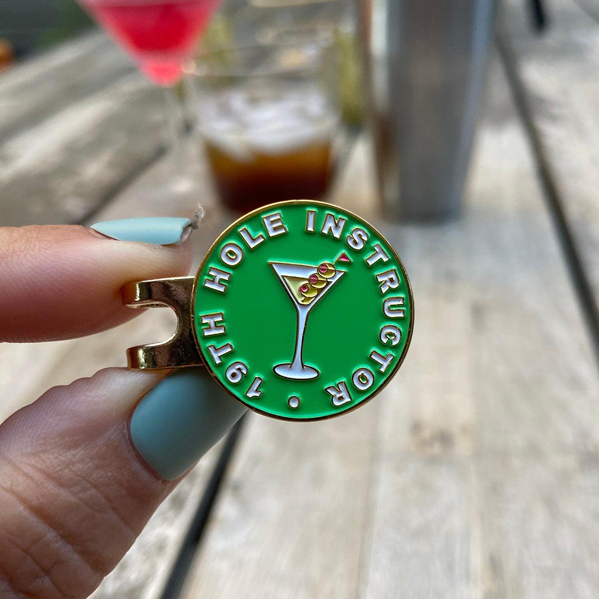 Golf Ball Markers in Gold 19th Hole Instructor Women's Golf Ball Marker with Hat Clip by Birdie Girl Golf
