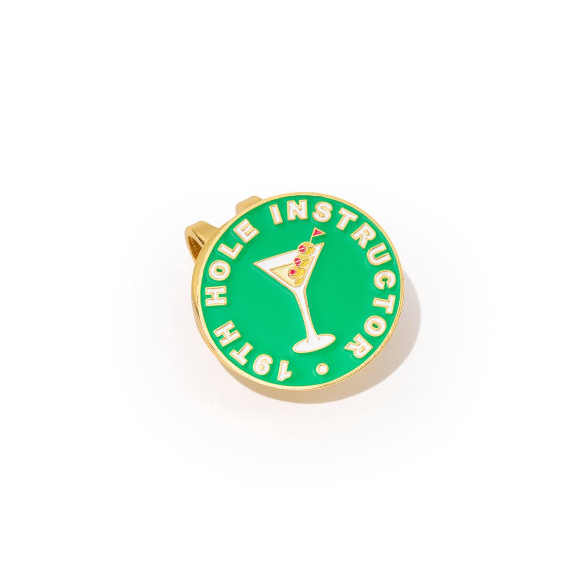 Golf Ball Markers in Gold 19th Hole Instructor Women's Golf Ball Marker with Hat Clip by Birdie Girl Golf