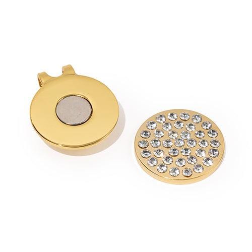 Golf Ball Markers in Gold Crystal Bling Women's Golf Ball Marker with Hat Clip by Birdie Girl Golf