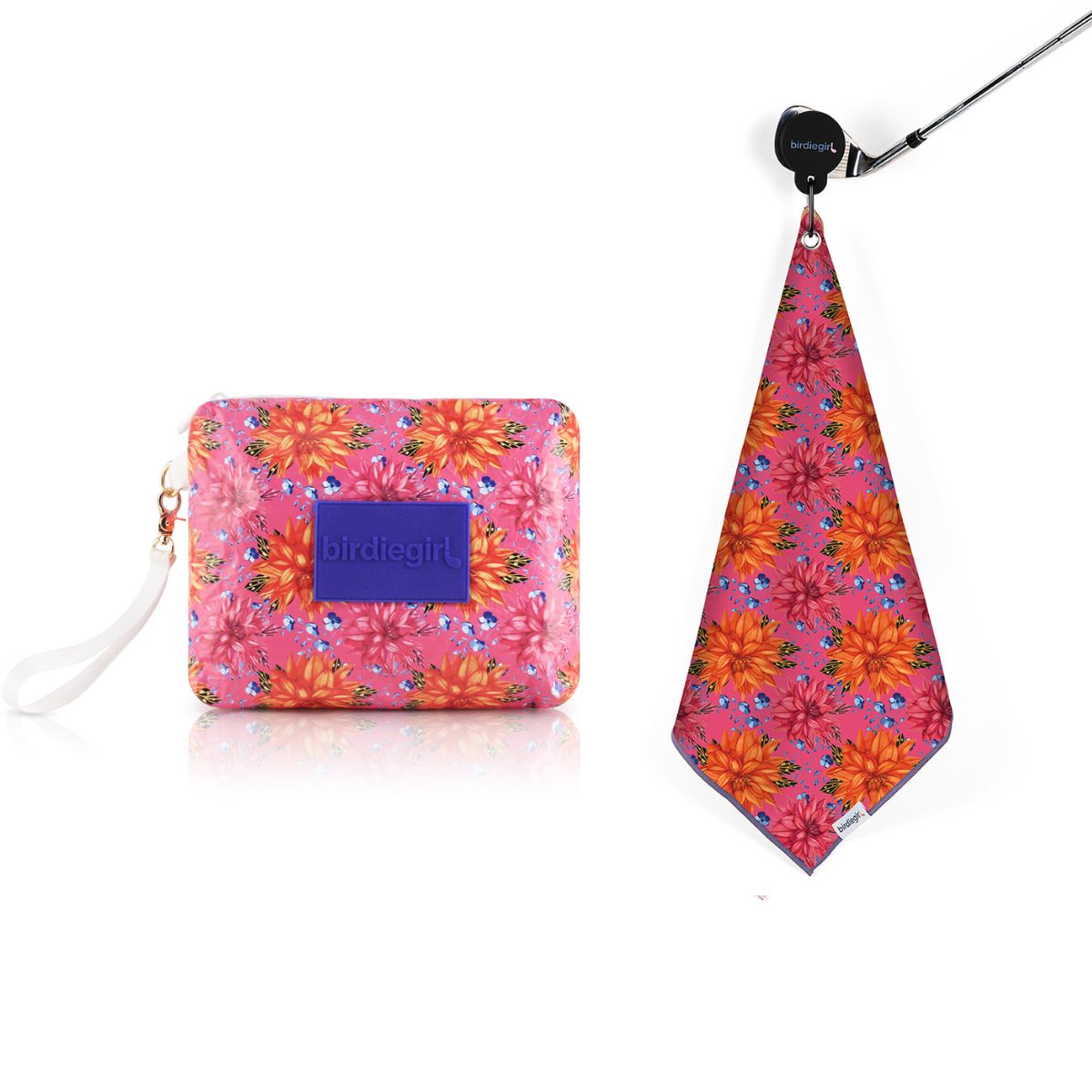 Set of 2: Big Floral Magnetic Golf Towel and Golf Accessory Bag