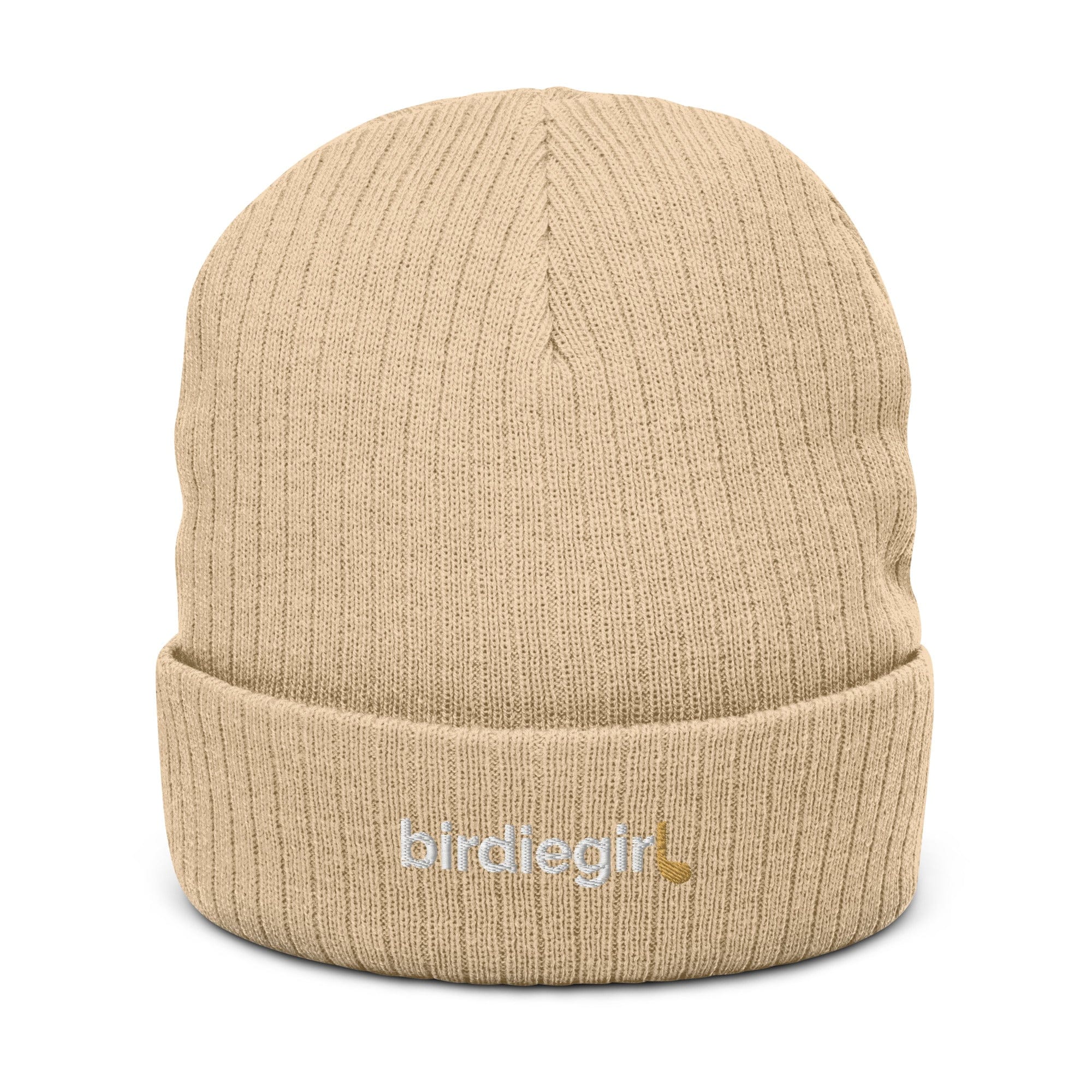 in Beige Birdie Girl Ribbed Knit Golf Beanie by Birdie Girl Golf