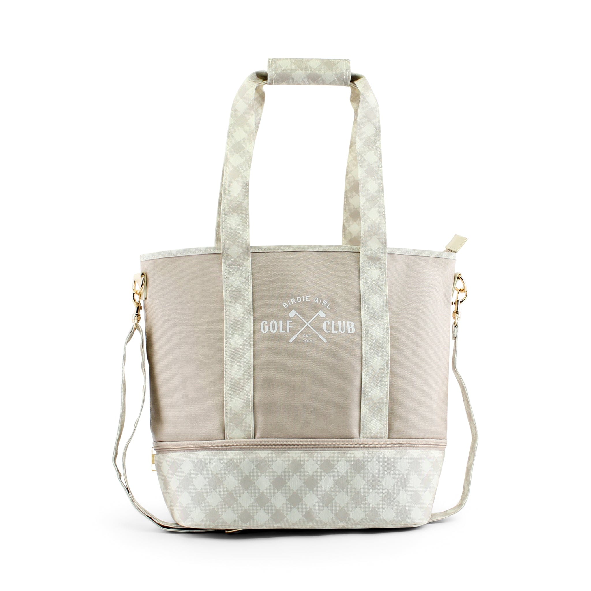Golf Bags in Gingham Neutral Women's Golf Cart Tote Bag by Birdie Girl Golf