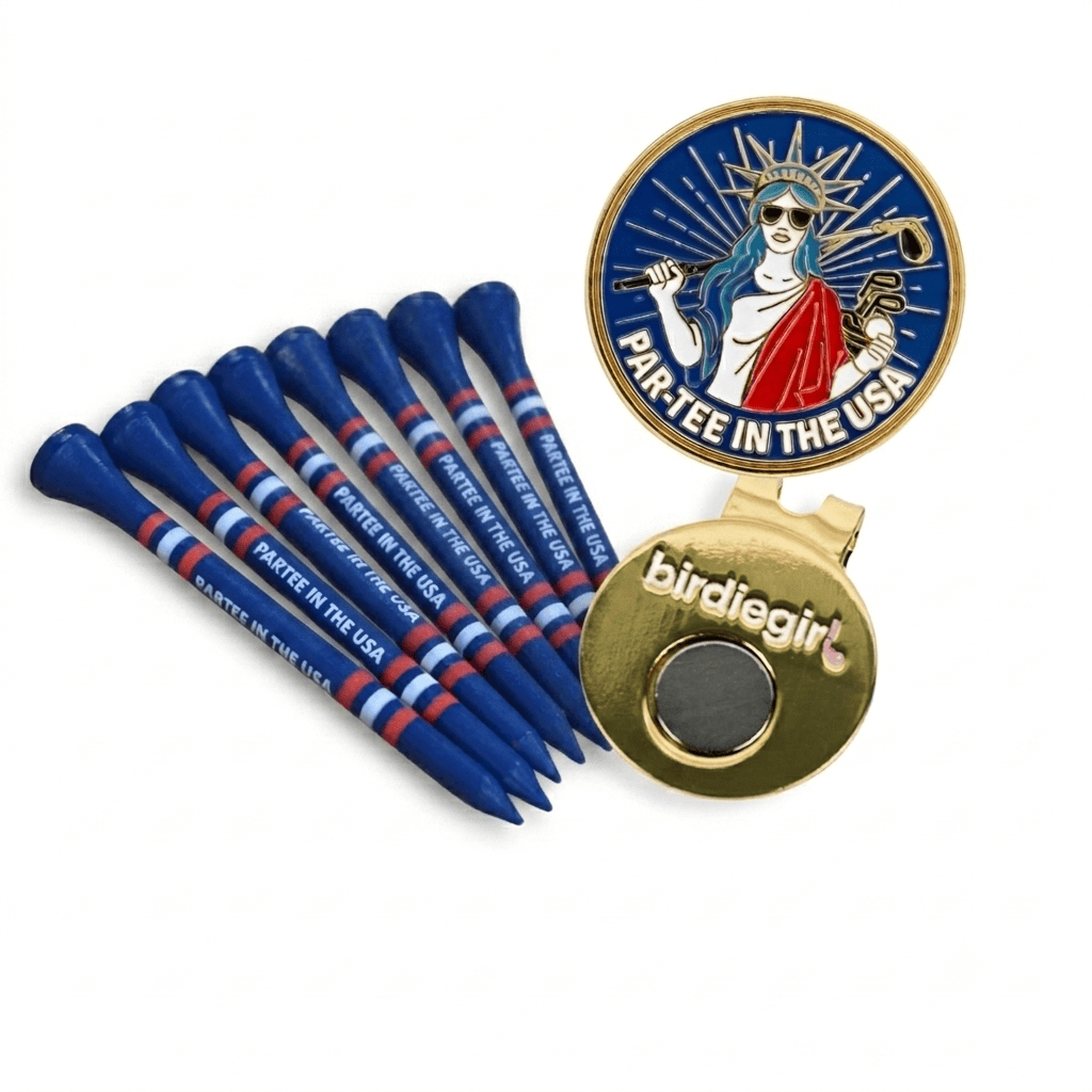 Golf Ball Markers in Par-tee in the USA Ball Marker + Hat Clip + Tee Set by Birdie Girl Golf