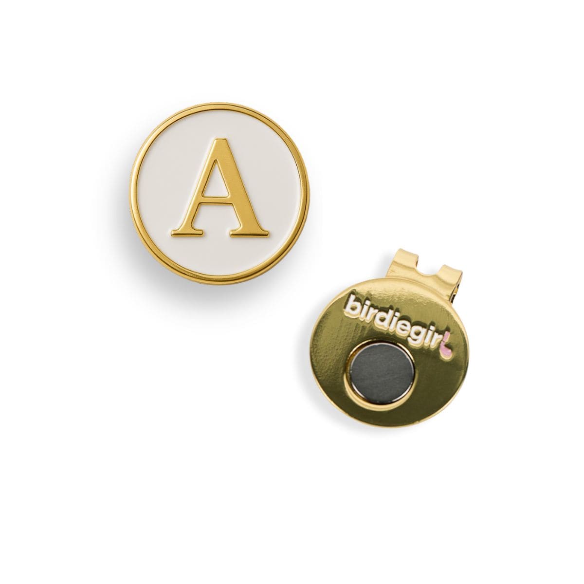 Golf Ball Markers in Personalized Ball Marker with Magnetic Hat Clip – Gold Initials by Birdie Girl Golf