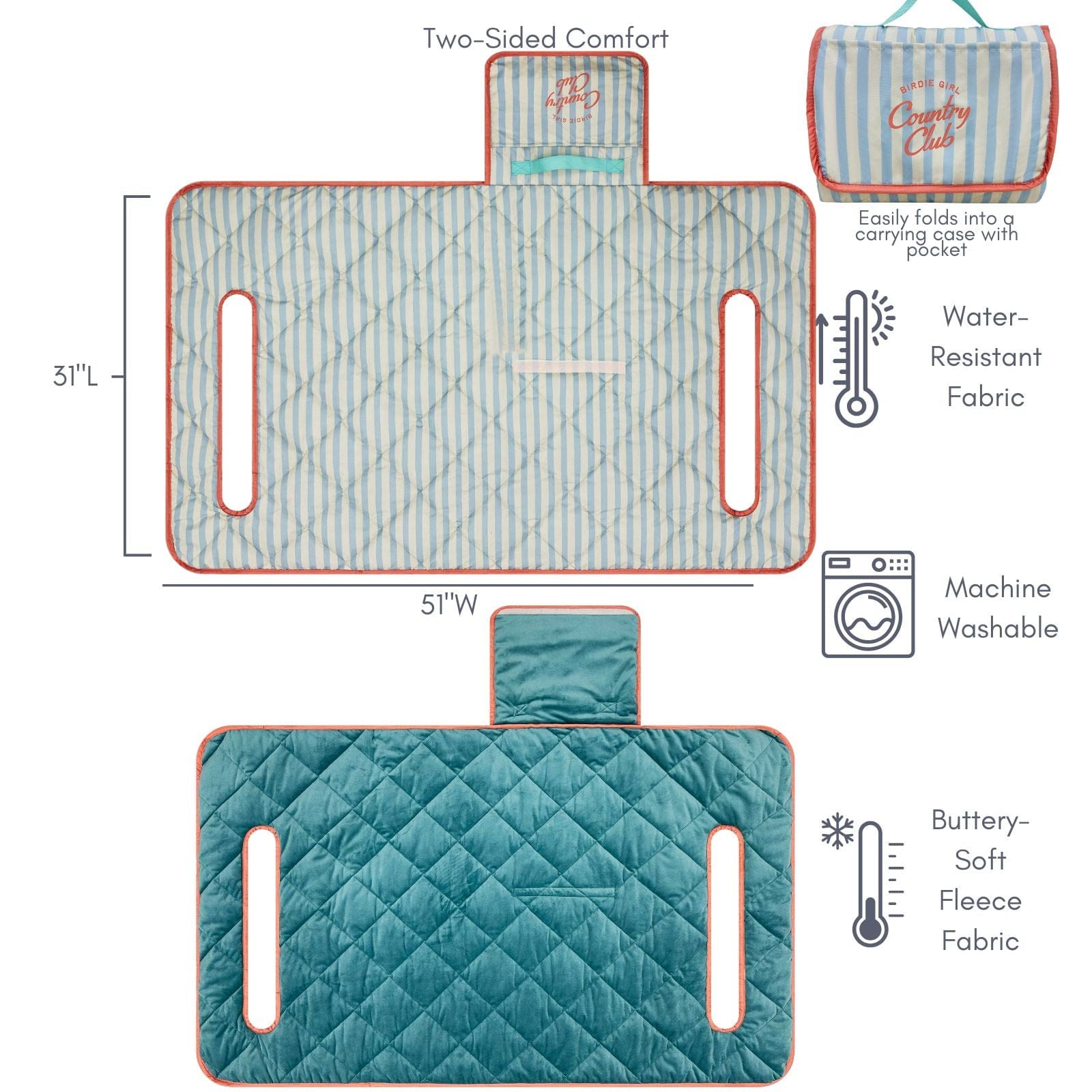Country Club Stripe Reversible Golf Cart Seat Cover (Blue Stripe + Cor