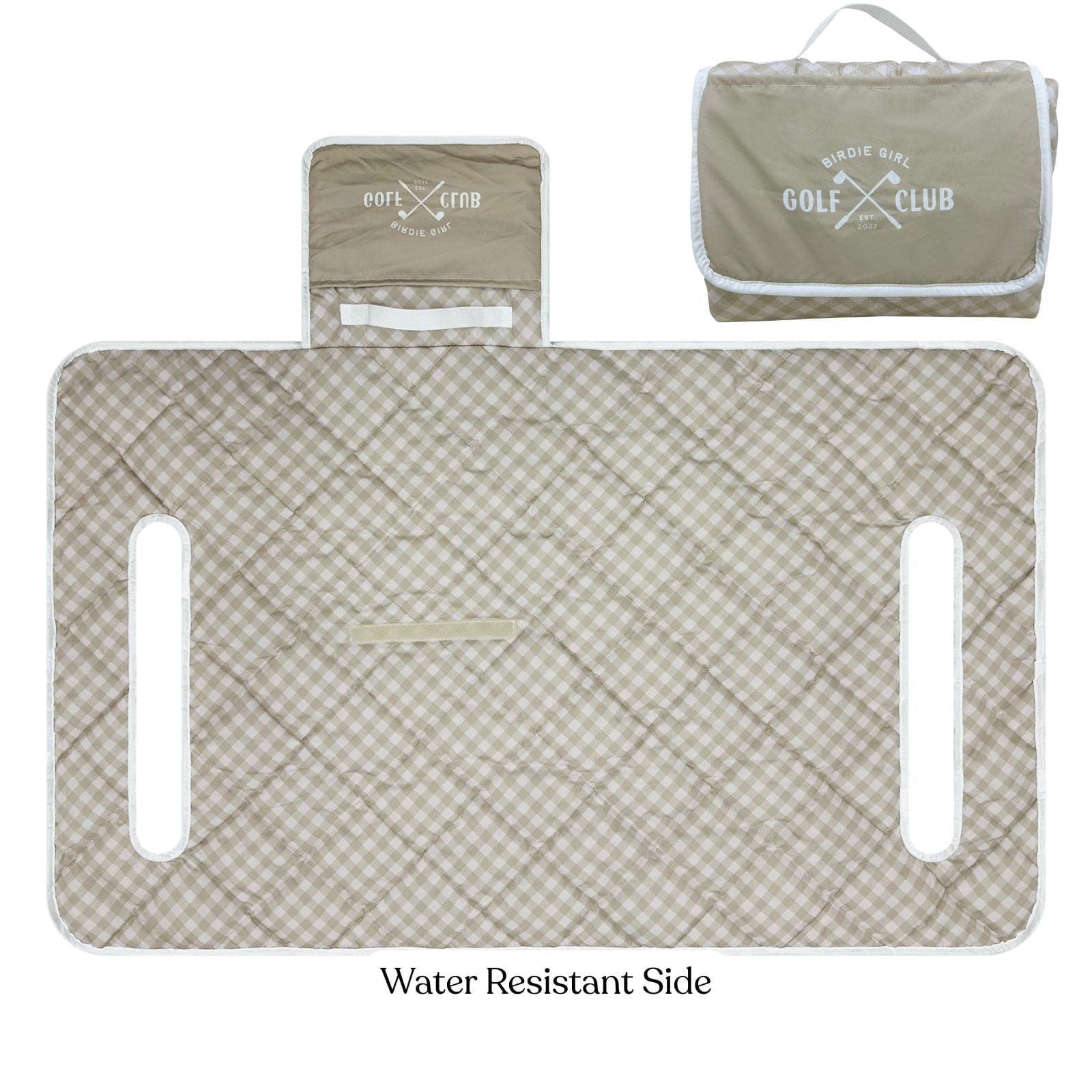 Golf Cart Seat Covers in Gingham Neutral Golf Cart Seat Cover by Birdie Girl Golf