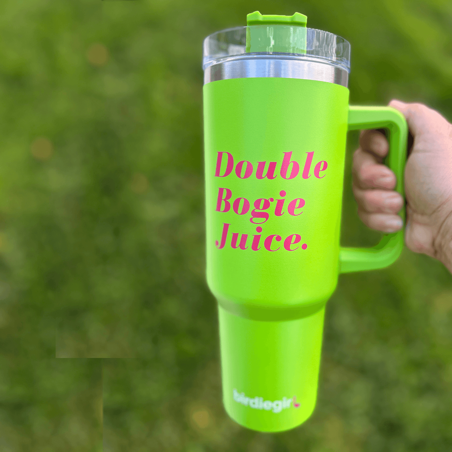 Double Bogie Drink Tumbler in Green and Pink