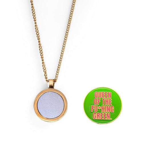 Queen of the Fu*king Green Golf Ball Marker Necklace - Birdie Girl Golf
