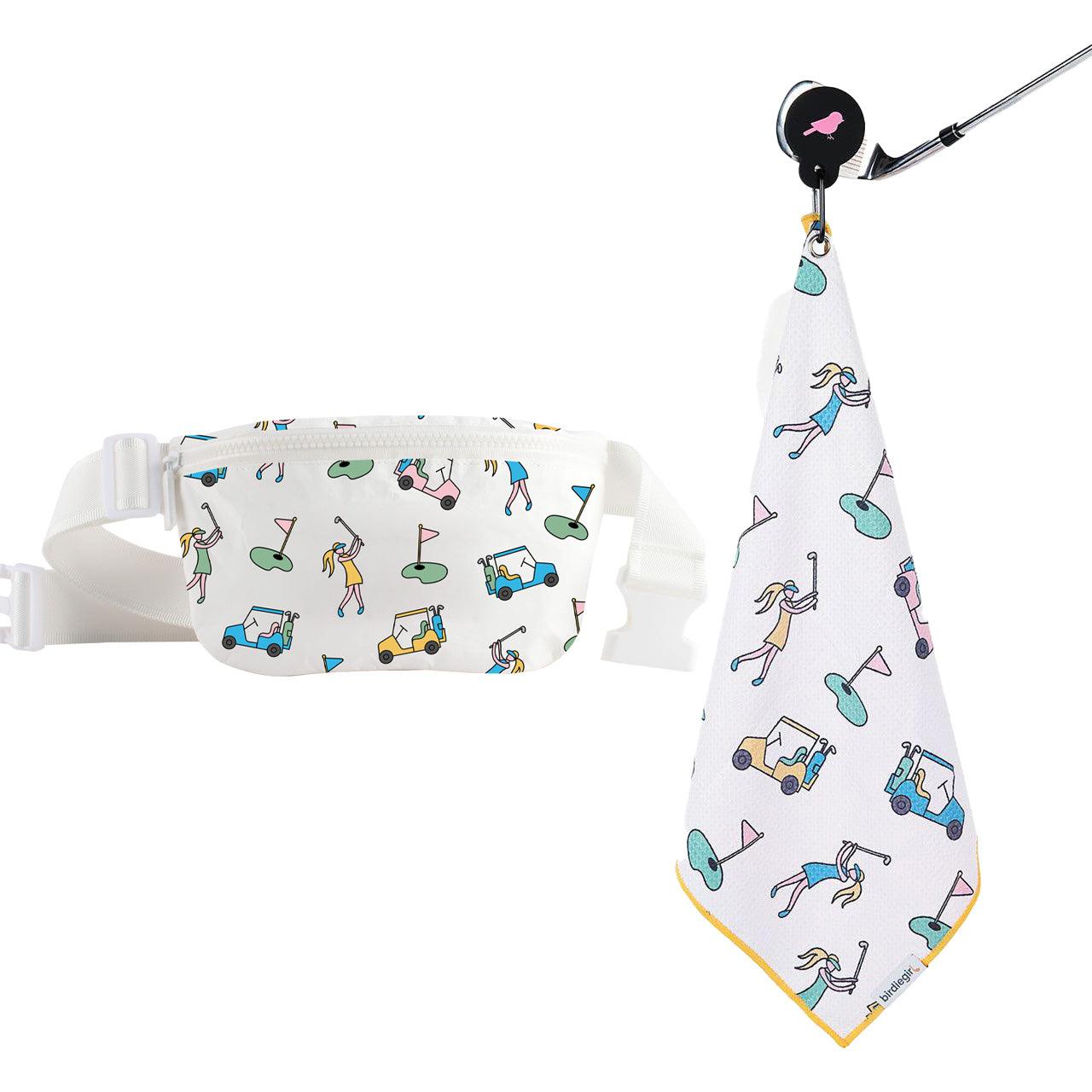 Set of 2: Golf Girl Magnetic Golf Towel and Women's Golf Accessories Belt Bag - Birdie Girl Golf