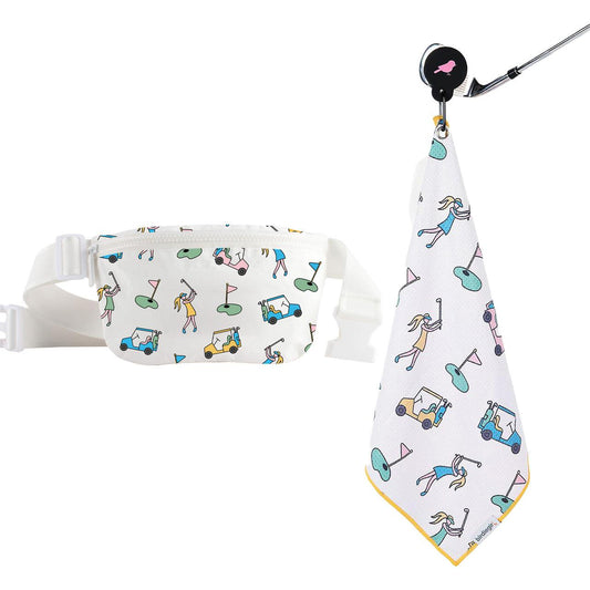 Set of 2: Golf Girl Magnetic Golf Towel and Women's Golf Accessories Belt Bag - Birdie Girl Golf