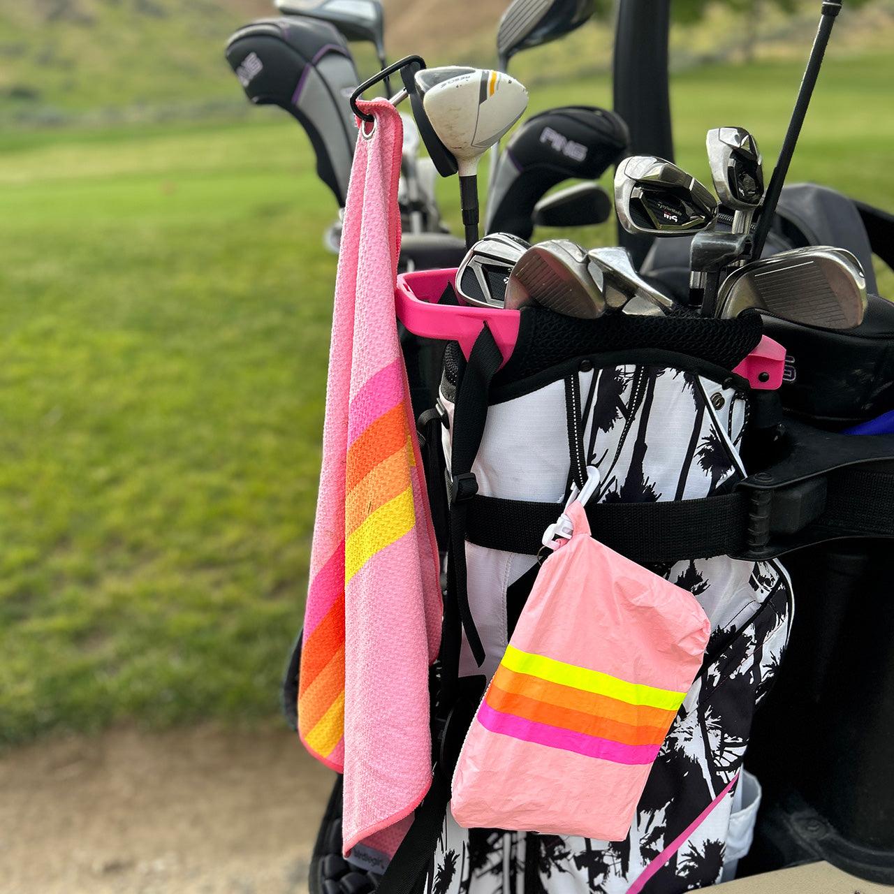 Set of 2: Golfher's Sunset Magnetic Golf Towel and Golf Accessory Bag - Birdie Girl Golf