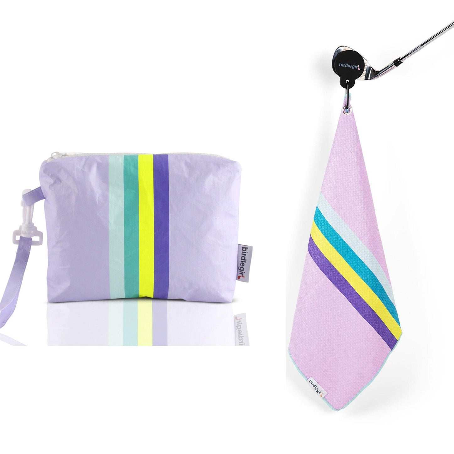 Set of 2: Lilac Dreams Magnetic Golf Towel and Golf Accessory Bag - Birdie Girl Golf