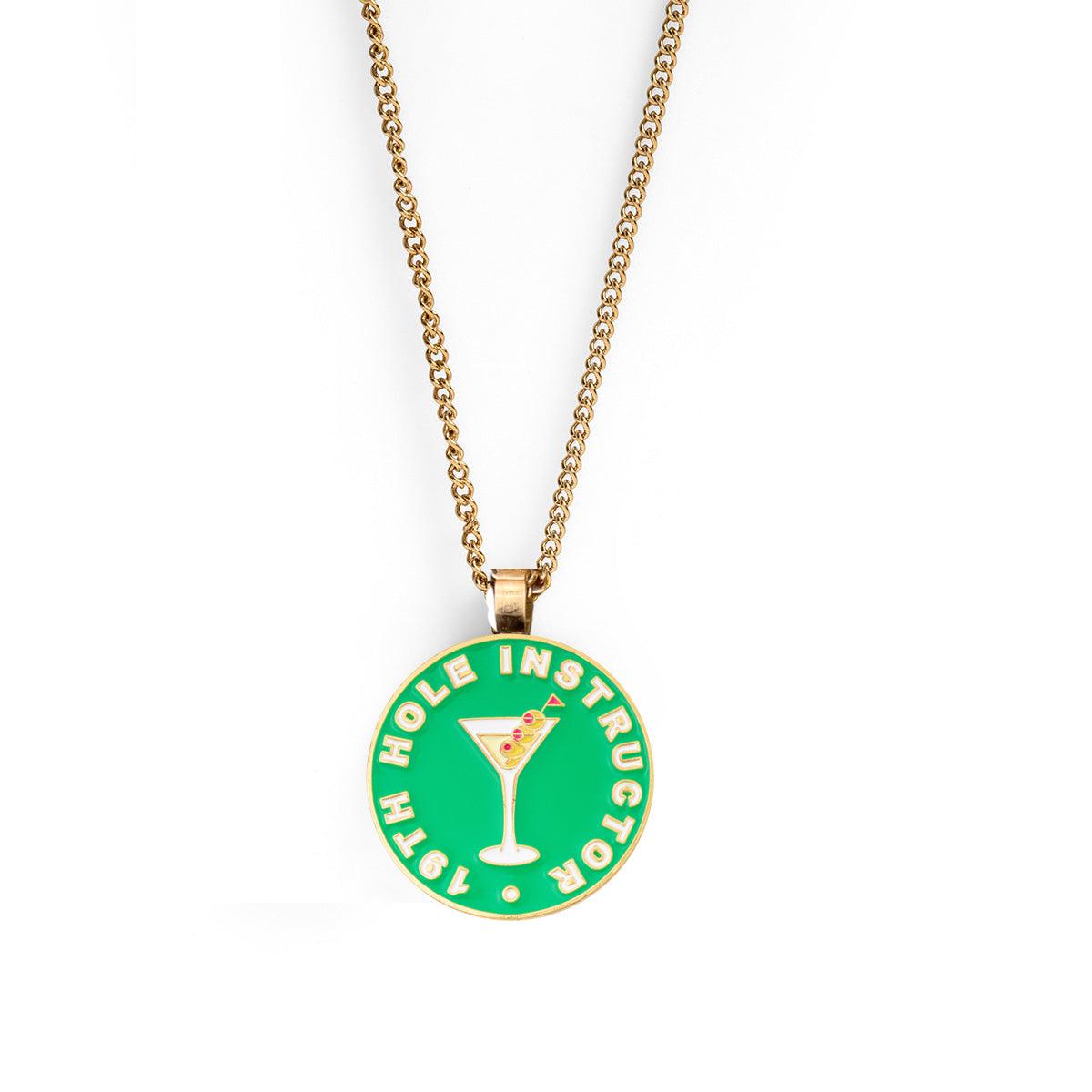 Women's Golf Ball Marker Necklace with "19th Hole Instructor" Marker - Birdie Girl Golf