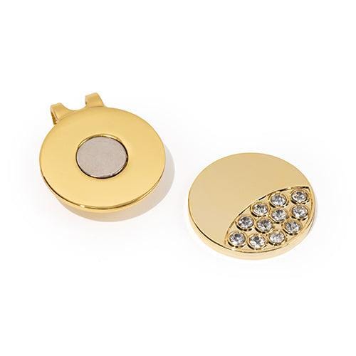 Golf Ball Markers in Gold Half Moon Crystal Women's Golf Ball Marker with Hat Clip by Birdie Girl Golf